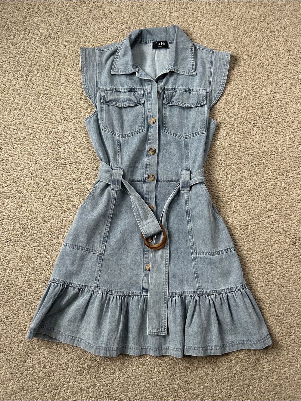 Fate Light Blue Denim Mini Shirt Dress with Belt